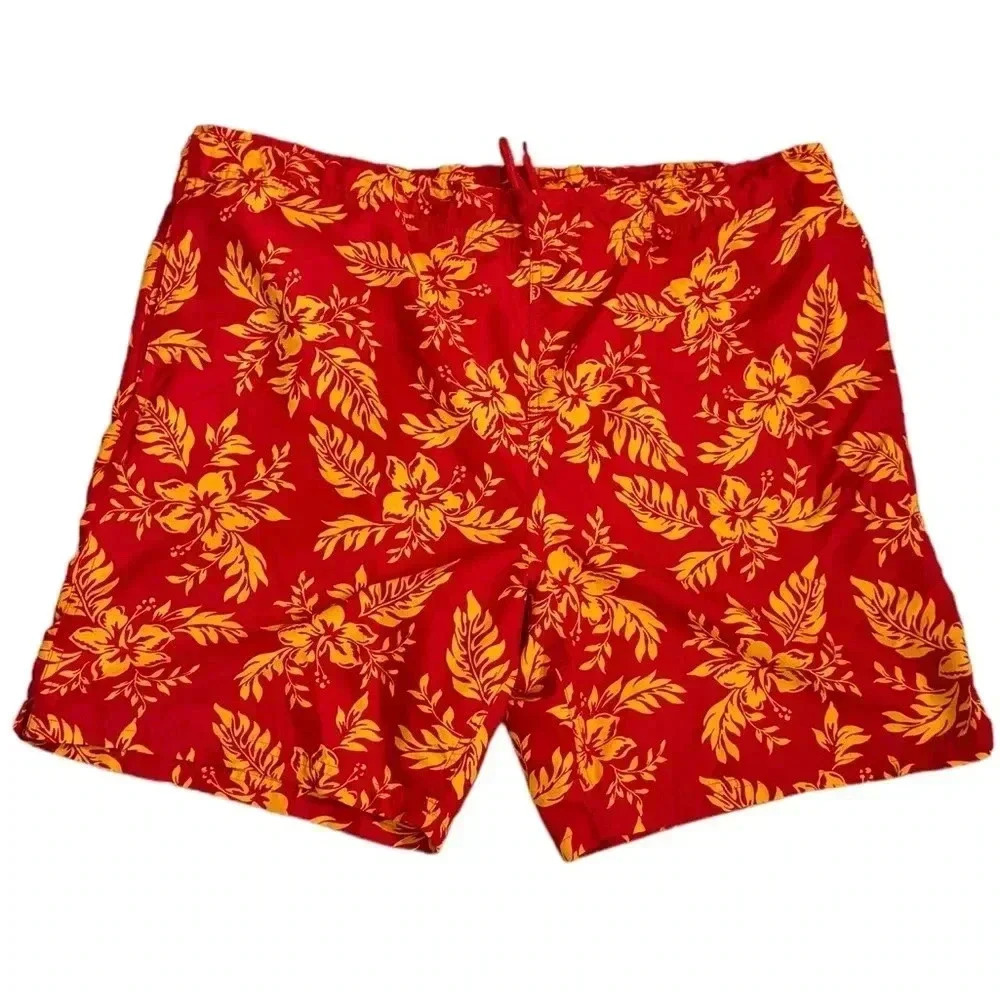 Consensus Men's M Swim Trunks Hawaiian Red with Mesh Liner, Pockets
